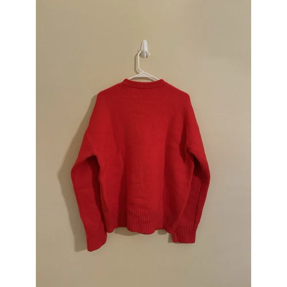 AMI Paris Alexandre Mattiussi Oversized Heart Embroidered Sweater Wool Red Small - Picture 5 of 7